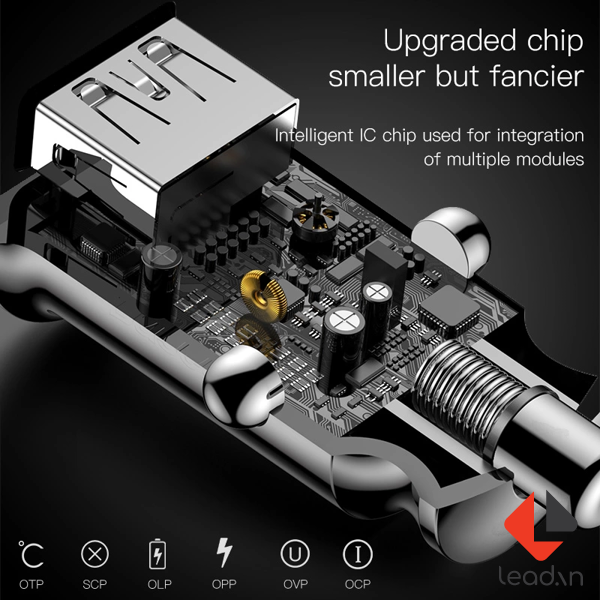 Tẩu sạc đa năng cho xe hơi Baseus Grain Car Charger Dual USB 5V-3.1A Fast Charge