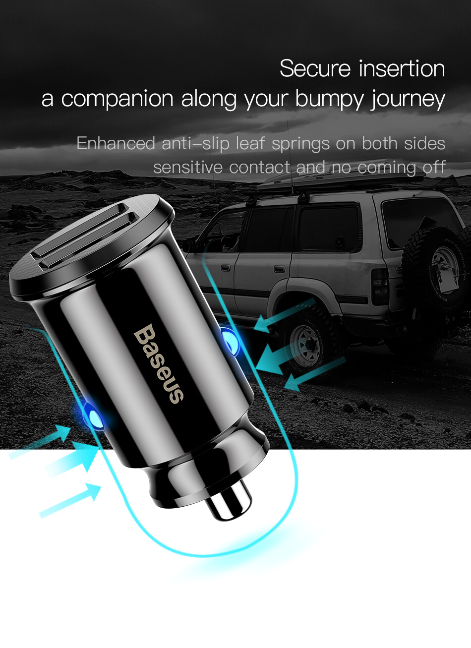 Baseus Grain Car Charger Dual USB 5V-3.1A Fast Charge